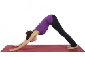 Young woman in Downward Facing Dog Pose